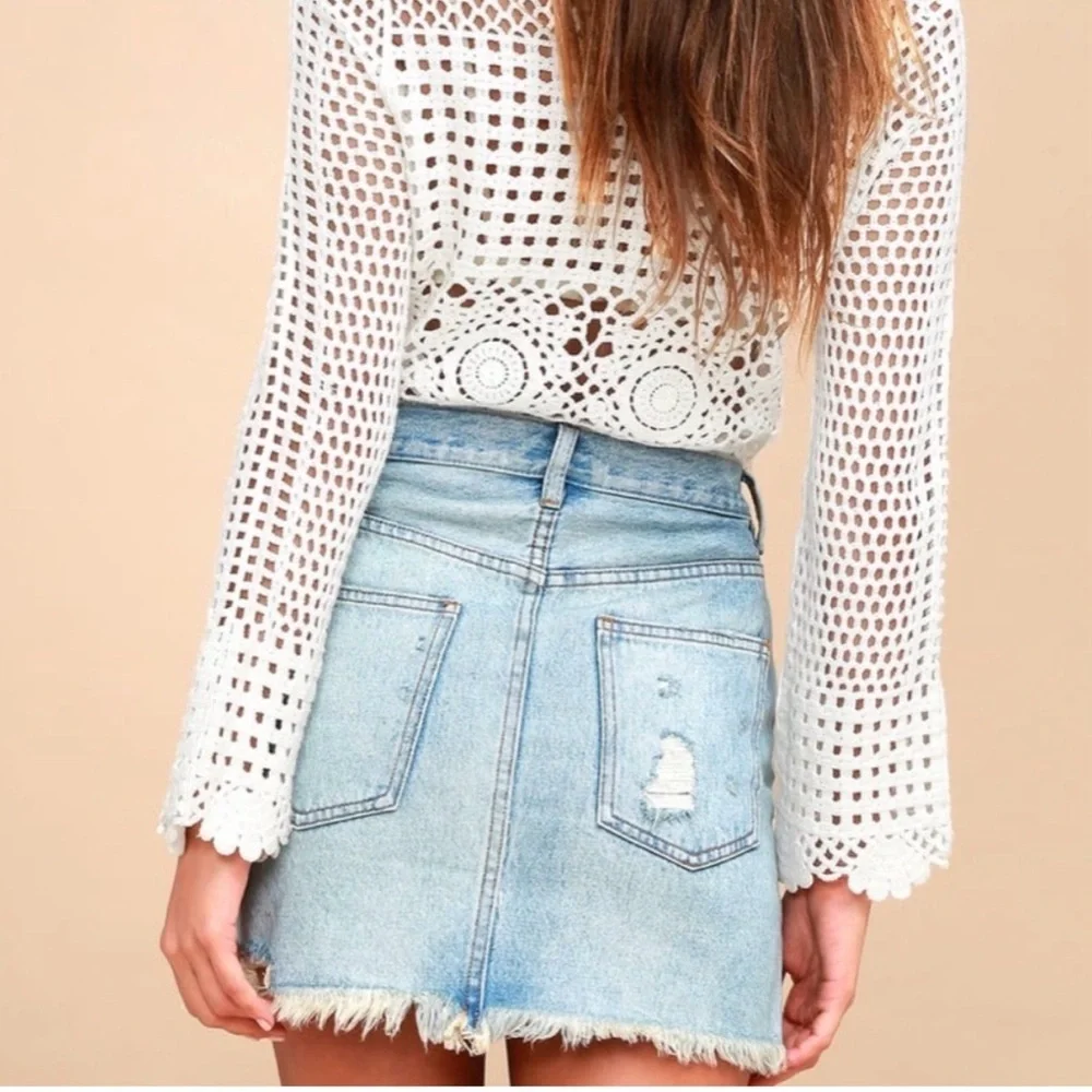Free People Relaxed Destroyed Denim Mini Skirt - Picture 4 of 10